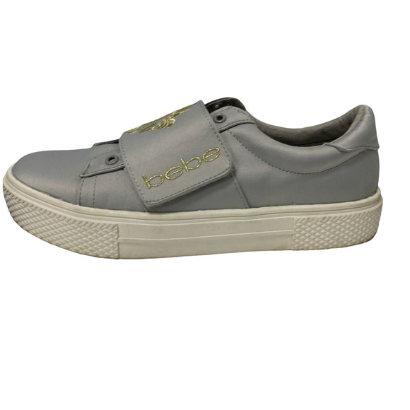 Bebe Gray Nylon Gold Embroidered Slide Sneakers US 10 Brighton ZGD12 Women - Picture 8 of 12